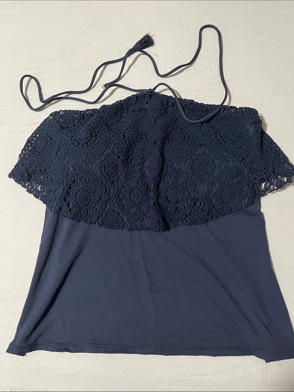 Michael Kors Navy Crochet Halter Top